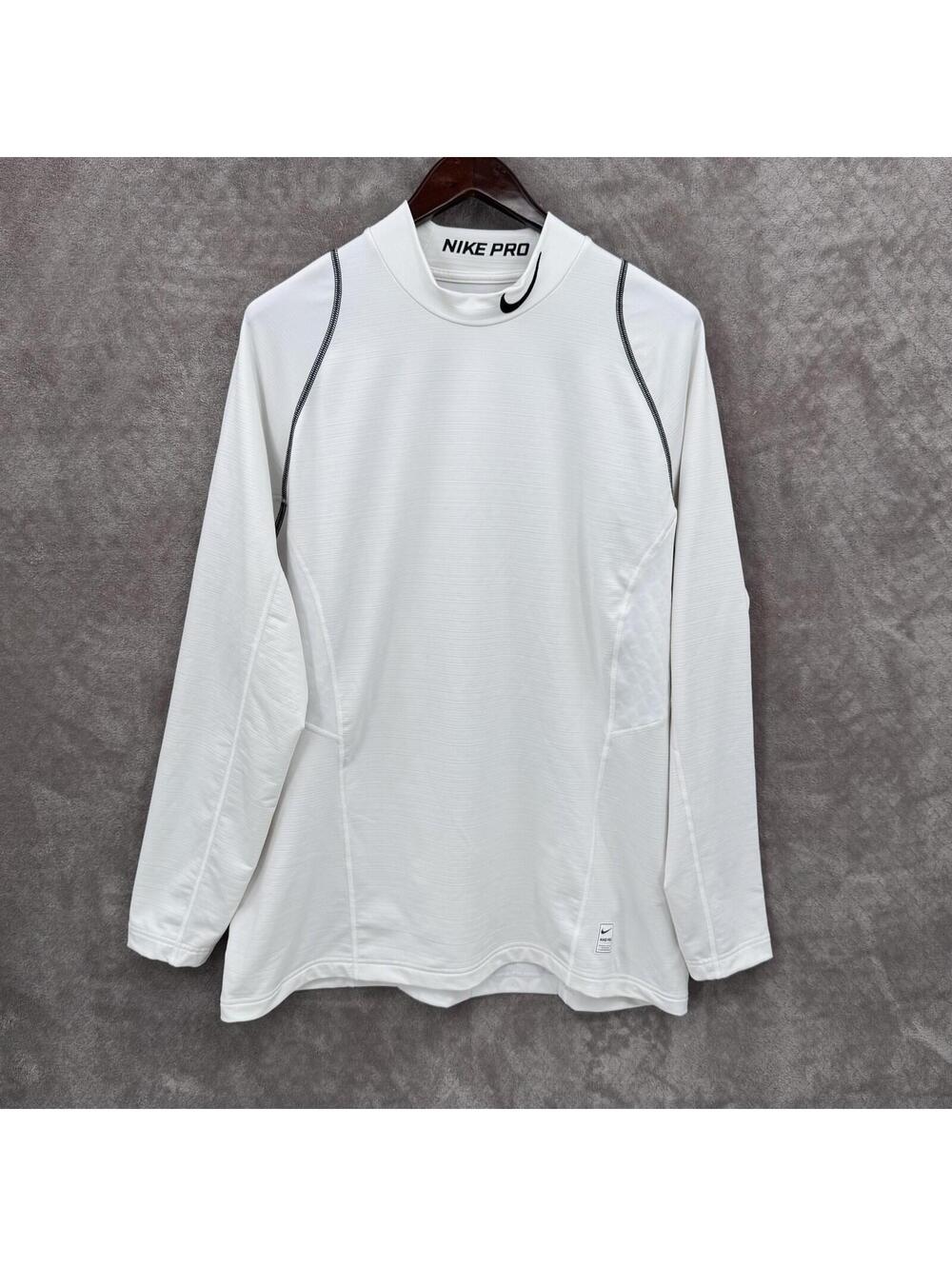 Nike Pro HyperWarm Shirt Mens 2XL White Long Sleeve Mock Neck Fitted Top Thermal
